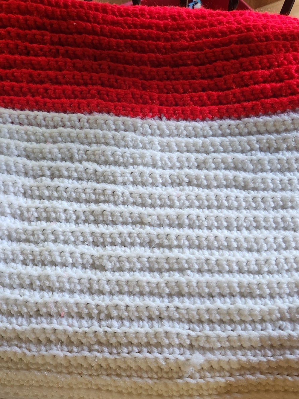 Handmade Red and White Crochet  Blanket
